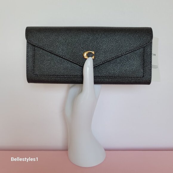 COACH Wyn Envelope Crossgrain Leather Wallet- Black color - Picture 3 of 16
